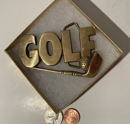 Vintage Metal Belt Buckle, Brass, Golf, Golfing, 18 Holes, Heavy Duty, Quality, Thick Metal