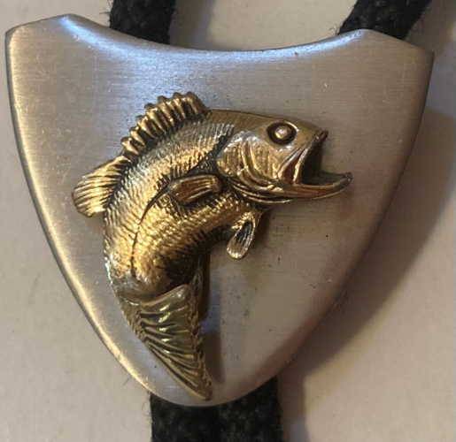 Vintage Metal Bolo Tie, Nice Silver and Brass Fish Design, Bass, Trout, Flying Fishing
