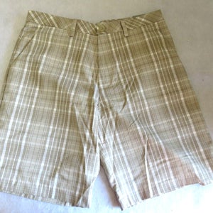 NEW * Ashworth Light Khaki Beige Checkered Golf Shorts - Size 34