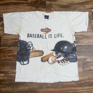 Vintage 1996 Big Ball Sports Baseball Is Life Graphic T-Shirt Size Large USA