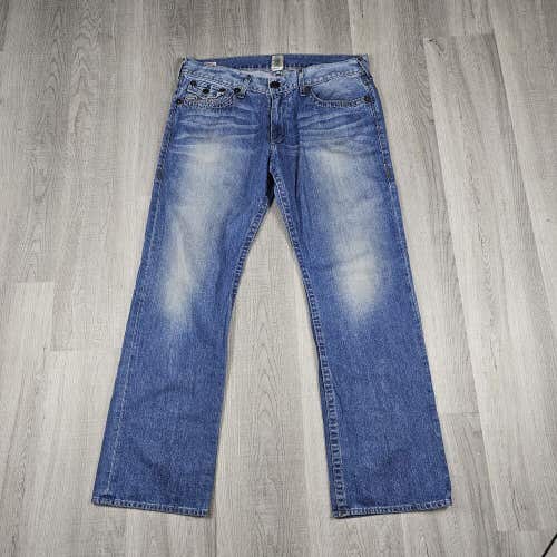 True Religion Ricky Super T Blue Jeans Size 38 Actual 38x33 Mens Flap Pockets