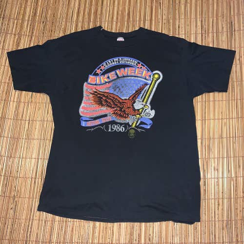 Vintage 1986 Harley Davidson Daytona Beach Bike Week Bald Eagle Graphic T-Shirt