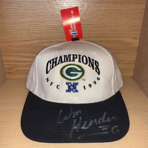 Vtg Green Bay Packers 1996 NFC Champs Snapback Hat Autographed By Will Henderson