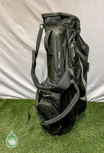 Used Nike Air Sport Black Golf Stand Bag 6-Way With Strap w/ Rainhood