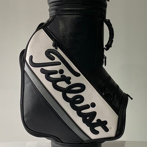 Titleist Leather Staff Bag Black White 6-Way Divide Dual Strap Golf Bag 9" x 10"