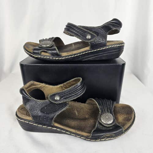 Taos Women's Size 6 Escape Sandal Black Leather Comfort Shoe Padded Heel