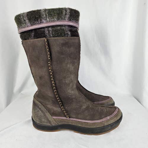 Ecco Soft Boots Faux Fur Lined Suede Brown Purple Plaid Snow Boots Sz 37, 6/6.5