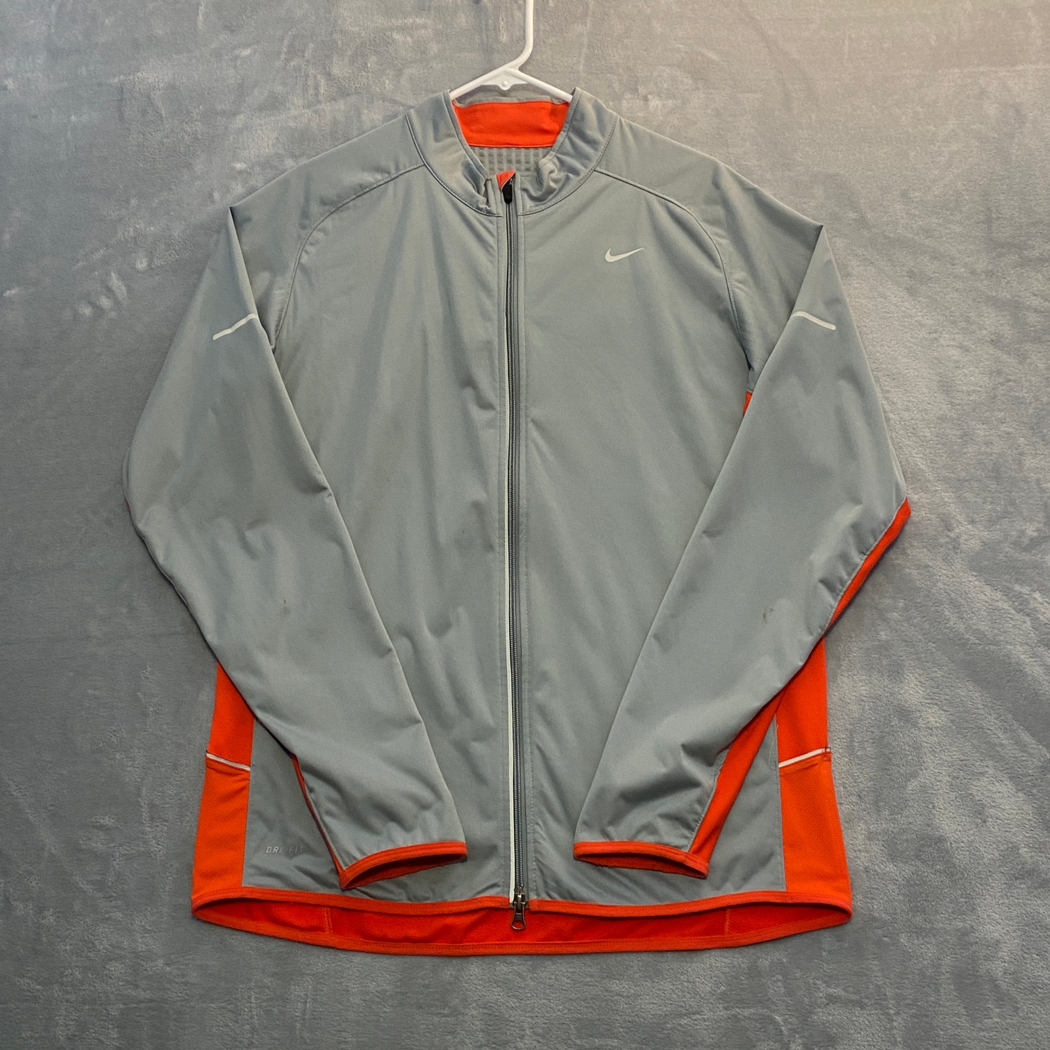 NIKE Running Jacket Men Large Dri-FIT Full Zip Pocket Reflective Logo Thumbholes