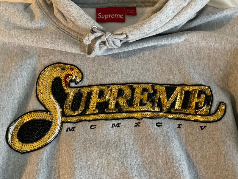 Supreme Sequin Viper Serpent Hooded Sweatshirt Gray-Medium-$110