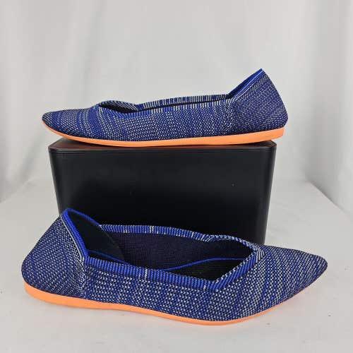 Rothy's Point Flats Womens 8.5 Bright Blue Neon Orange Sole Comfort Slip On