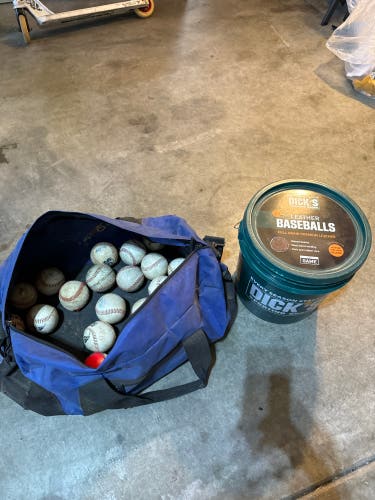 Bag and Bucket of Baseballs