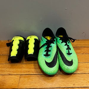 Used Size 5.0 Nike Cleats / Light Green And Black Shin Guards