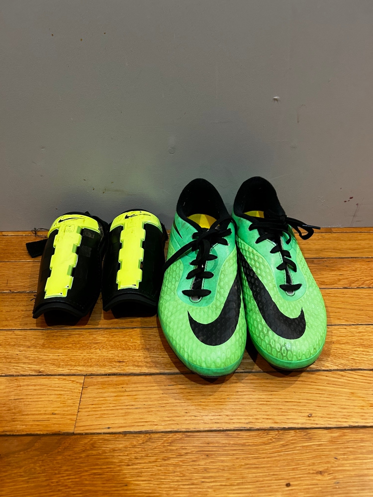 Used Size 5.0 Nike Cleats / Light Green And Black Shin Guards