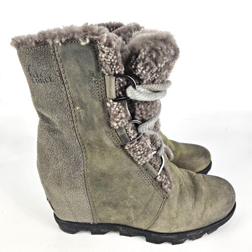 Sorel Joan Of Arctic Wedge II Women Gray NL3021-052 Shearling Snow Boot Size 6