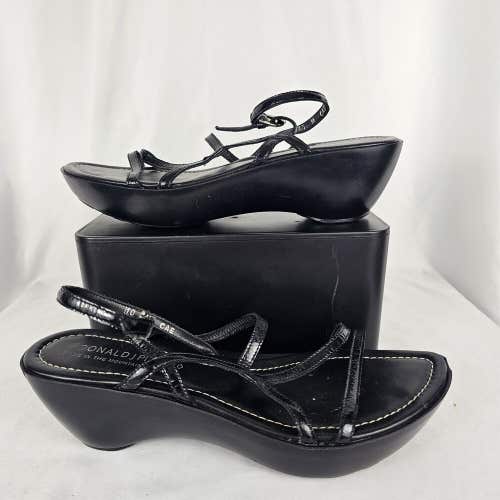 Donald J. Pliner Women’s Cae Black Strappy Wedge Leather Sandals Sz 10 M