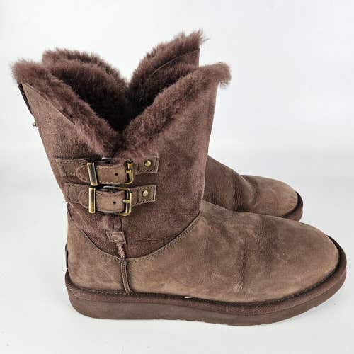 Ugg Renley Demitasse Size: 9 Brown Buckle Leather Suede Sheepskin Boot 1012296