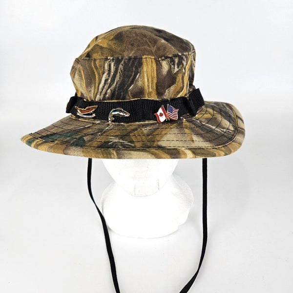 Vtg Cabela's Camo Bucket Boonie Hat Outdoor Hunting Pins Size: S