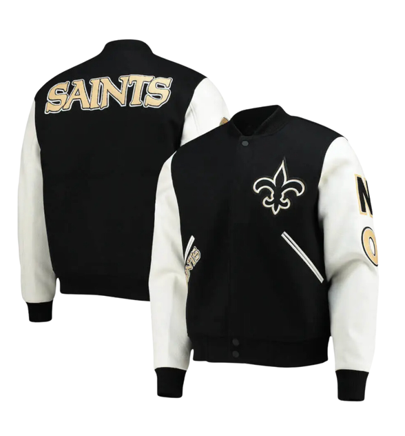 New Orleans Saints Standard Logo Full-Zip Varsity Jacket - Black/White