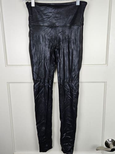 Spanx Faux Leather Leggings Women Size: M Black Pull On Stretch 28" Inseam