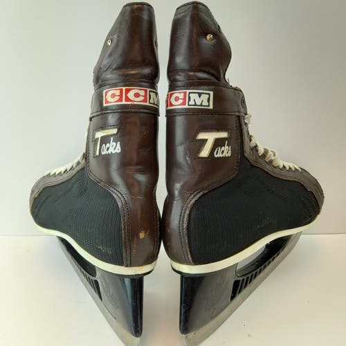 Vintage Senior Used CCM Tacks Canada Brown Leather Hockey Skates 9.5