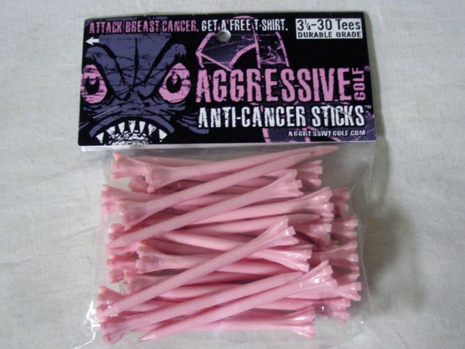 Aggressive Golf Anti-Cancer Sticks Tees (Pink, 3.25", 30 Pack) Golf NEW