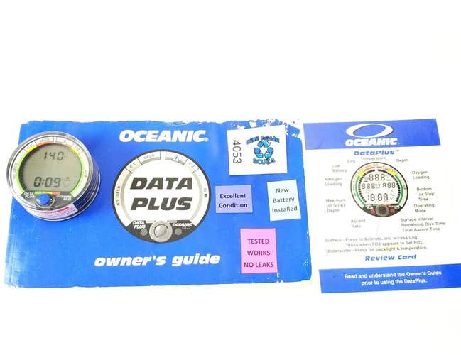Oceanic Data Plus Air & Nitrox Puck Scuba Dive Computer + Manual, Reference Card