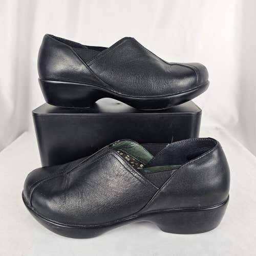 Dansko Arden Black Leather Comfort Slip-on Clogs Shoes US 7 EU 37 Round Toe