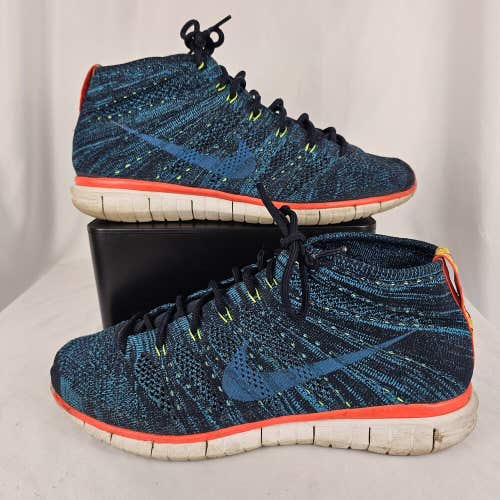 Nike Free Flyknit Chukka Mid Running Shoes Men's 10.5 Blue Red White 639700-401