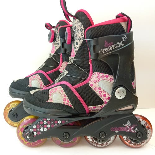 Used K2 Charm X BOA Inline Skates Regular Width Size 1-5 Girls Youth Adjustable Size