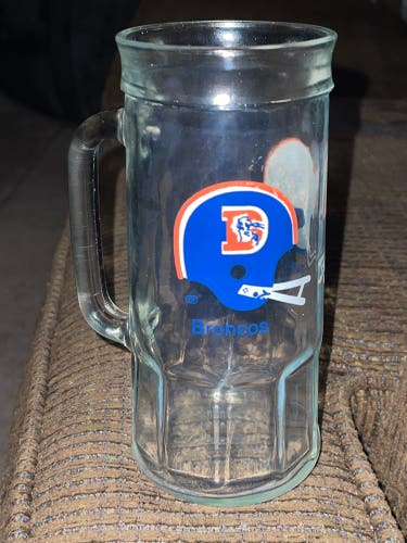 NFL Fisher Denver Broncos Beer Mug Glass Cup Vintage Classic Retro Throwback PO.