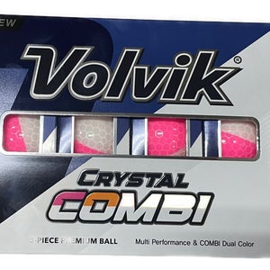 Volvik Crystal Combi Split Colored Golf Balls - Pink / White - 1 Dozen Box