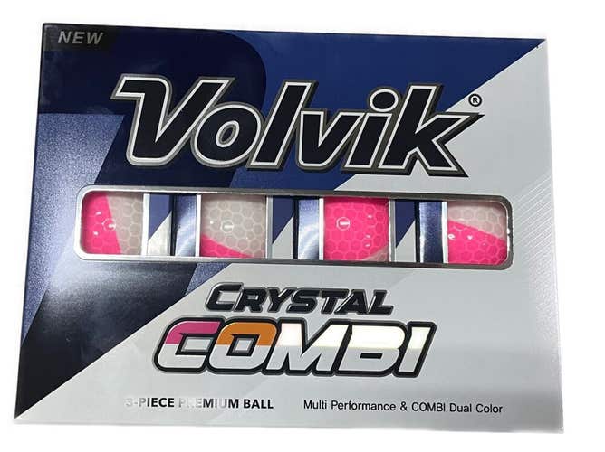 Volvik Crystal Combi Split Colored Golf Balls - Pink / White - 1 Dozen Box