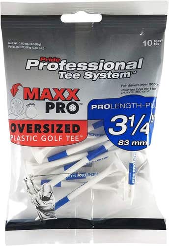 Pride Golf Maxx Pro Oversized Plastic Golf Tees (3 1/4", White/Blue, 10pk) NEW