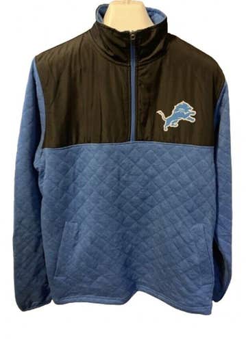 NWT G-III Detroit Lions Men's Quilted Half Zip Pullover Black Blue Size Large
