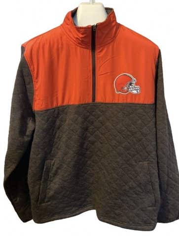 NWT G-III Cleveland Browns Men's Quilted Half Zip Pullover Brown Orange Large