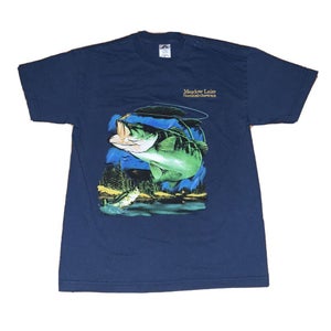 Meadow Lake Saskatchewan Large Mouth Bass Fishing Fish Embroidered Shirt Size M