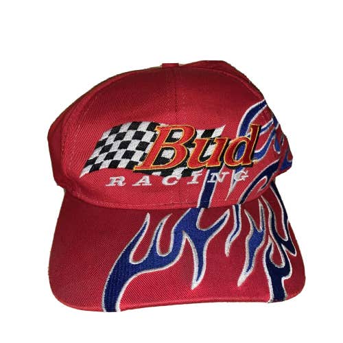 Vintage Bud Beer Racing Snapback Hat Cap Budweiser Flames Fire Nascar