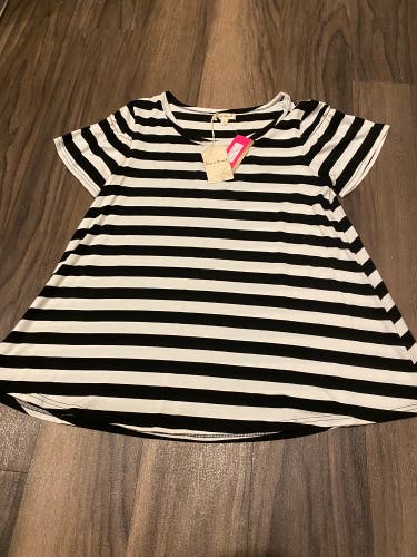 Hem & Thread Women’s Small Short Sleeve Top Basic Stripe New With Tags