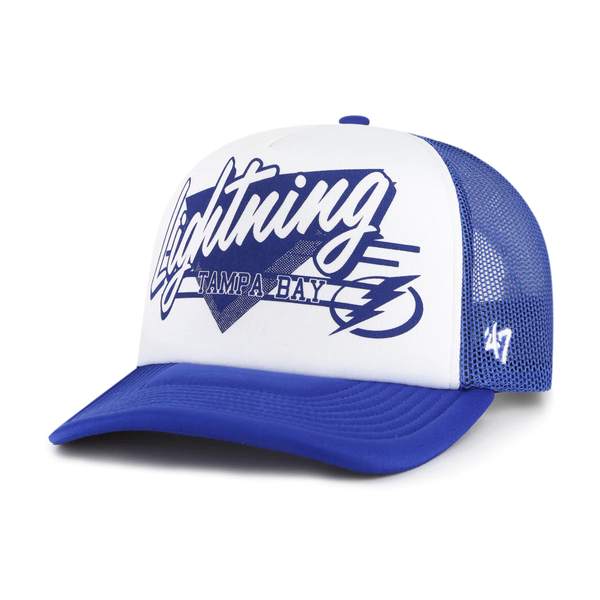 Tampa Bay Lightning 47 Brand Adjustable Snapback Trucker Hat Blue White Retro