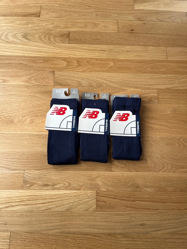 NEW New Balance Baseball Socks - 3 Pairs - Navy Blue - Adult Large