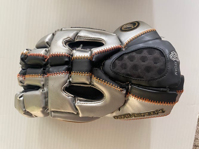 Silver Used Player's Maverik Rome RX3 Lacrosse Gloves 13"