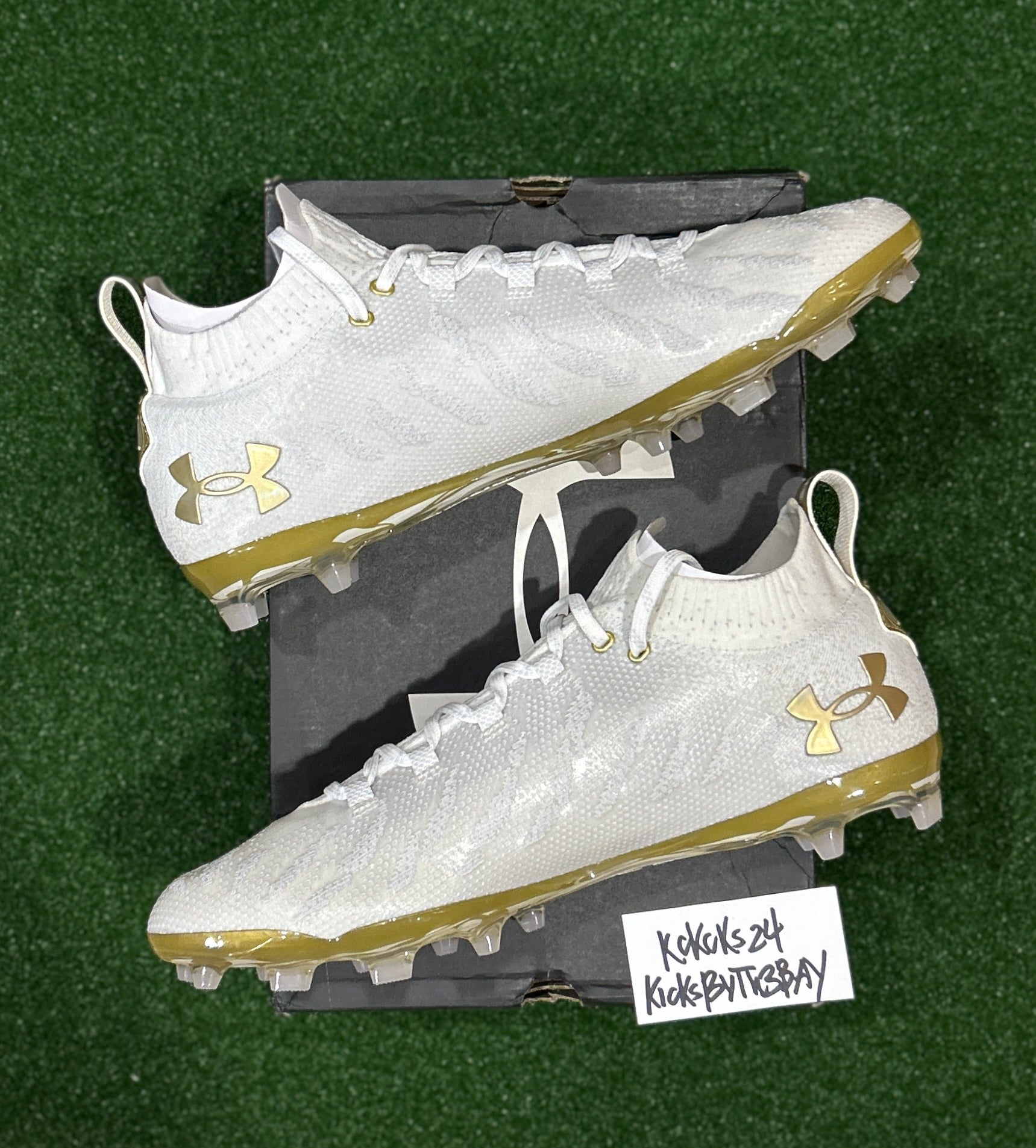 white and gold under armour cleats