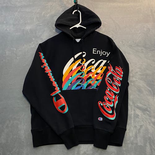 Champion Reverse Weave x Coca-Cola Hoodie Men XL Black Graphic Spell Out Logos