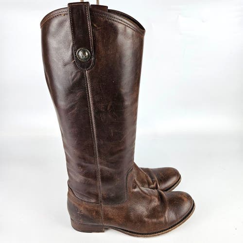 FRYE Melissa Button Brown Leather Pull On Tall Riding Boots 77167 Size 8 B