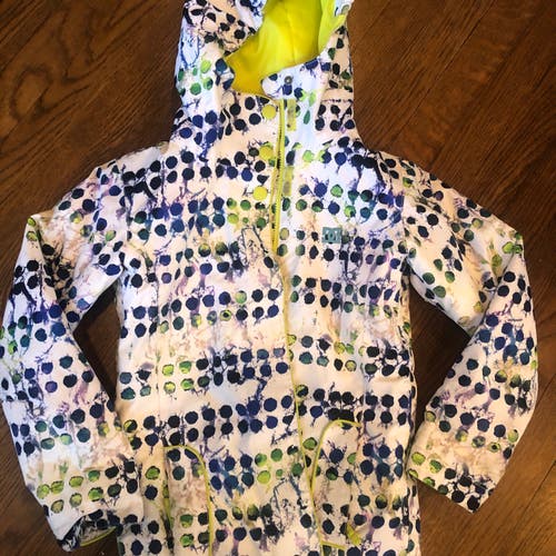 Girls Ski/Snowboard/Winter Jacket - White with blue dots - size small (ages 10-12)