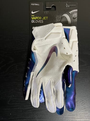 Nike Vapor Jet 7.0 White Iridescent Blue Purple Football Gloves Mens Large