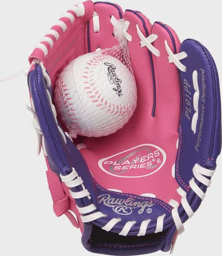 Rawlings MLB Players Series 9" Pink Youth glove with ball :  Ages 3-5 Right Hand