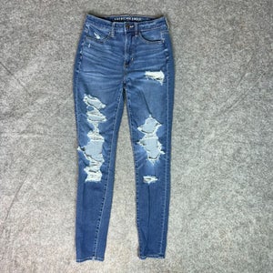 American Eagle Womens Jeans 2 Blue Skinny Denim Pants Stretch High Rise Casual