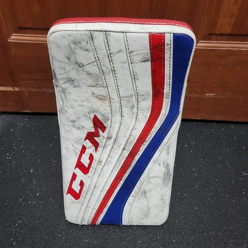 Used CCM Premier R1.9 White/Red/Blue Regular Goalie Blocker