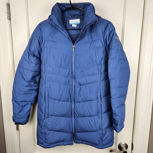 Columbia Women's Size: S Long Down Puffer Hooded Jacket Coat Winter Blue